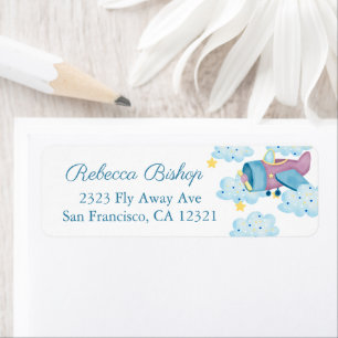 Up Up and Away Purple Airplane Return Address