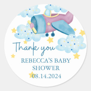 Up Up and Away Purple Airplane Thank you  Classic Round Sticker