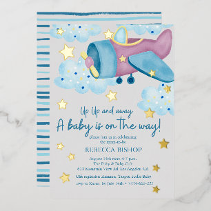 Up Up and Away Purple Grey Airplane Baby Shower