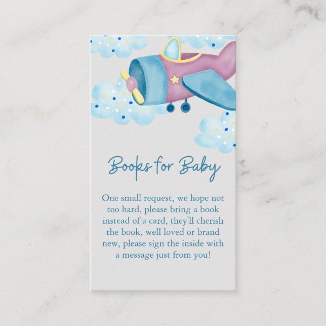 Up Up and Away Purple Grey Airplane Books for Baby Enclosure Card (Front)