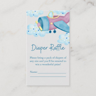Up Up and Away Purple Grey Airplane Diaper Raffle Enclosure Card