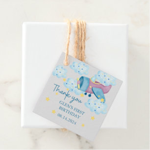 Up Up and Away Purple Grey Airplane Thank you Favour Tags