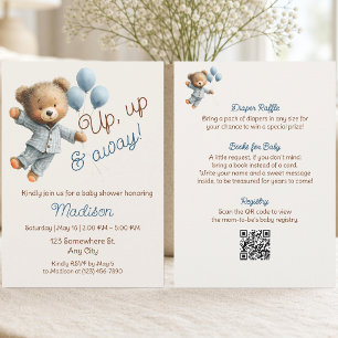 Up Up and Away Teddy Bear All in One Baby Shower Invitation