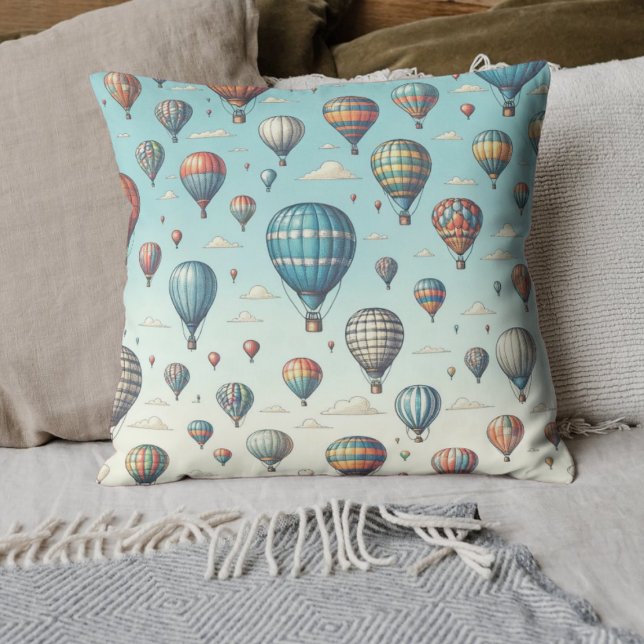Up, Up, and Away! Whimsical Hot Air Balloons Throw Pillow (Creator Uploaded)