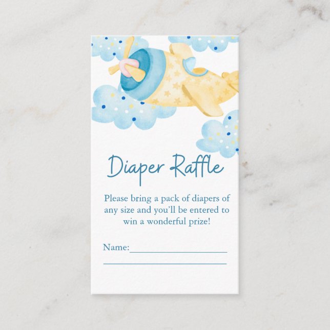Up Up and Away Yellow Airplane Diaper Raffle Enclosure Card (Front)