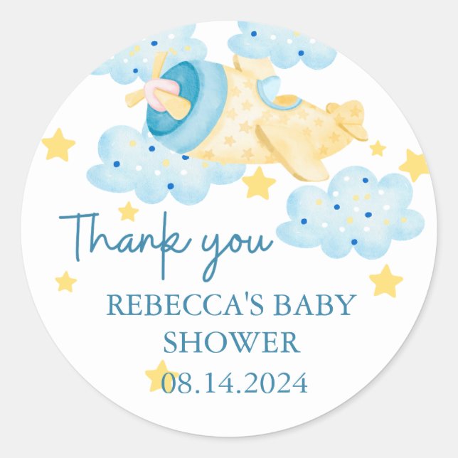 Up Up and Away Yellow Airplane Thank you  Classic Round Sticker (Front)