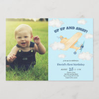 Up Up & Away 1st Boy Birthday Airplane Photo