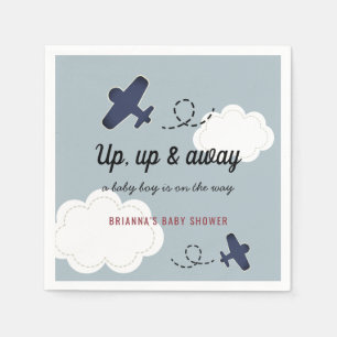 Up Up & Away Airplane Blue Boy Baby Shower Napkin