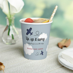 Up Up & Away Airplane Blue Boy Baby Shower Paper Cups