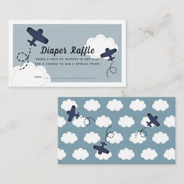 Up Up & Away Airplane Blue Diaper Raffle Ticket Enclosure Card (Front/Back)