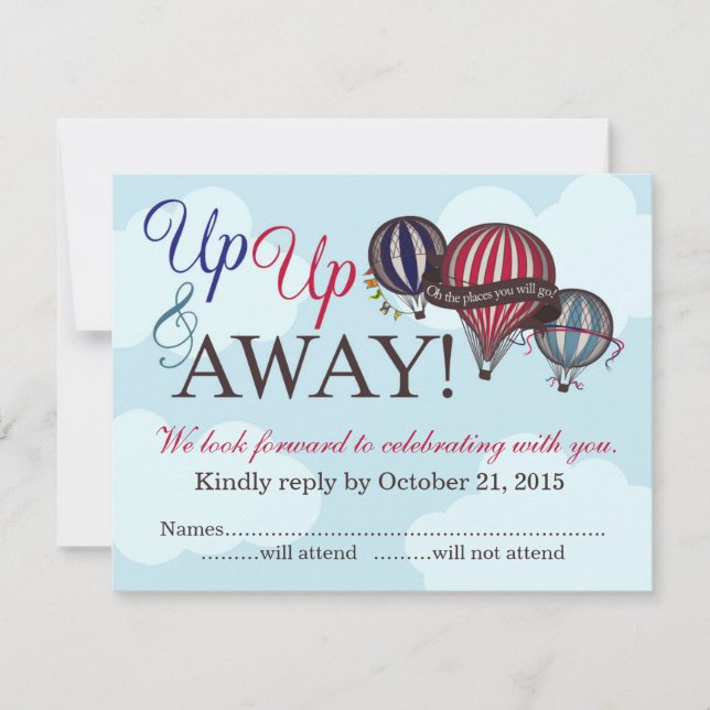 Up Up & Away Hot Air Balloon RSVP Card (Front)