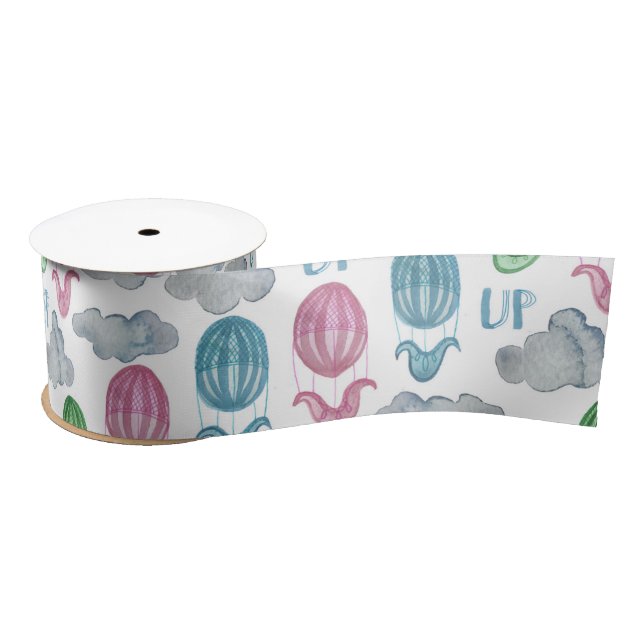 Up Up Up Hot Air Balloons Ribbon Satin Ribbon (Spool)