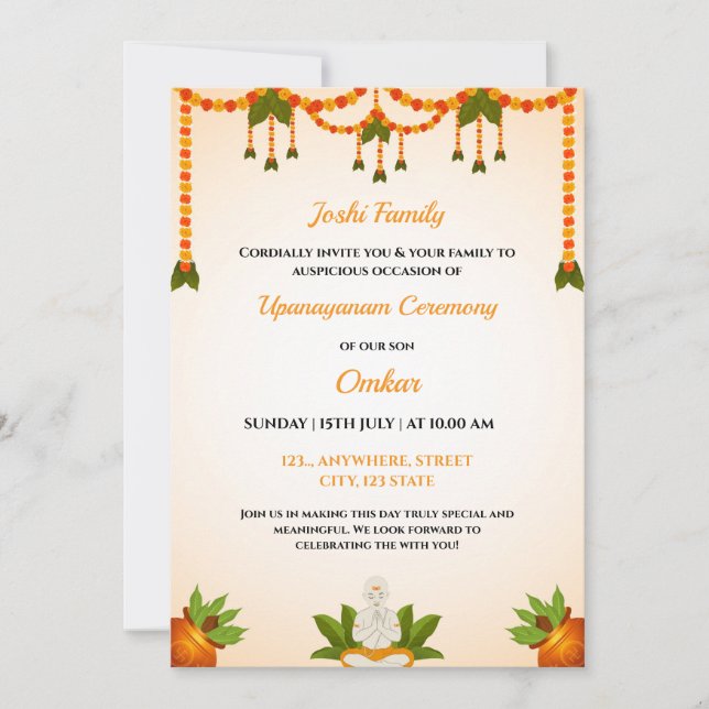 Upanayanam Ceremony Invitation Card, Thread Invite (Front)