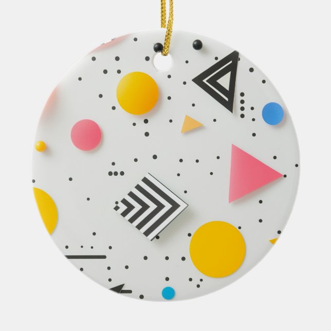 Upbeat background of shapes and stripes ceramic ornament (Front)