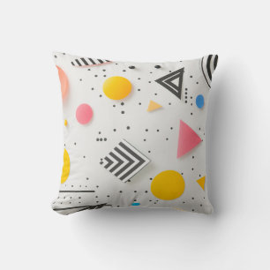 Upbeat background of shapes and stripes throw pillow