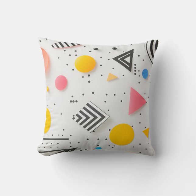 Upbeat background of shapes and stripes throw pillow (Front)