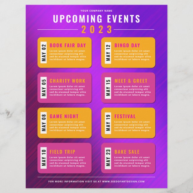 Upcoming Calendar of Events Flyer (Front)