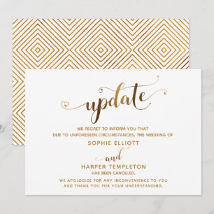 Update Cancelled Wedding Gold Hearts Script Card