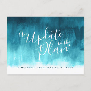 Update to plan aqua wash heart wedding cancelled announcement postcard