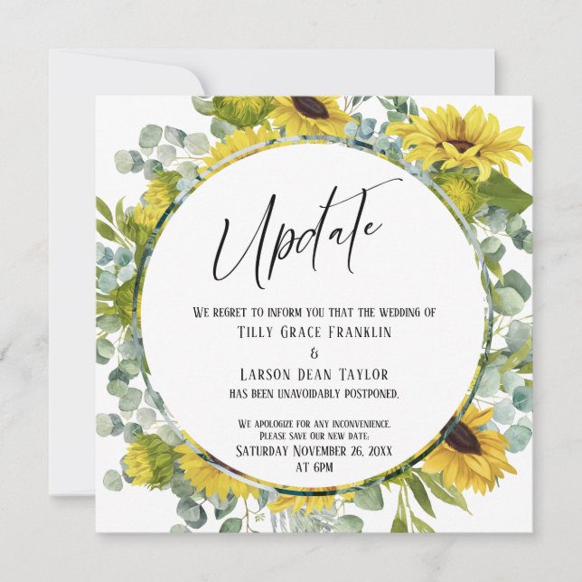 "Update" Watercolor Floral Postponed Wedding Card (Front)