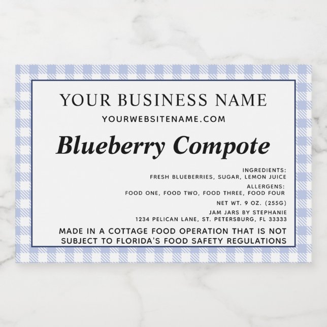 Updated Cottage Law Ingredients and Allergens  Food Label (Single Label)