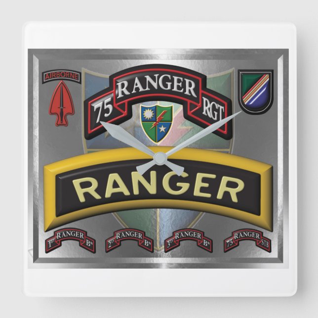 Updated Design 75th Ranger Regiment Square Wall Clock (Front)