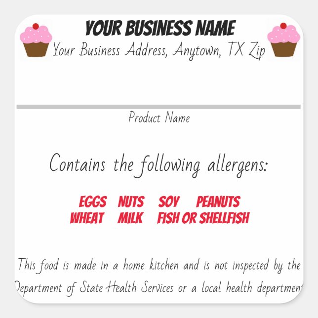 Updated Texas Cottage Law Food label sticker (Front)