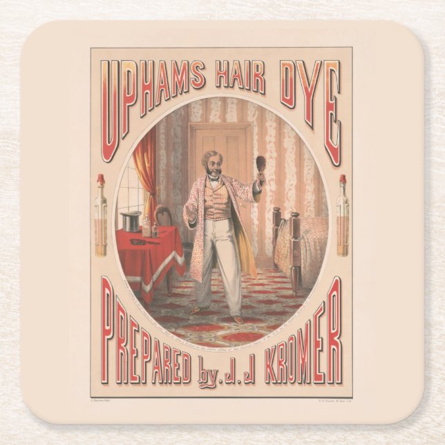 Uphams Hair Dye, Circa 1864 Square Paper Coaster (Front)