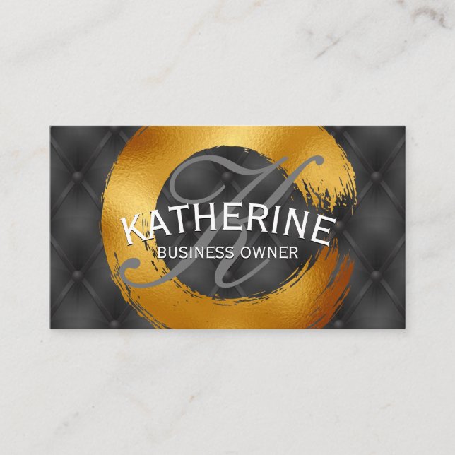 Upholstered Black Padding | Gold Foil Brushed Business Card (Front)