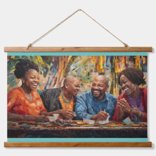 Uplifting and Joyful Scene of Friends Laughing Hanging Tapestry