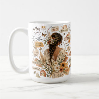 Uplifting floral affirmation watercolor boho chic coffee mug