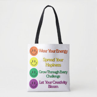 Uplifting Pastel Typography and Smiley Carryall Tote Bag