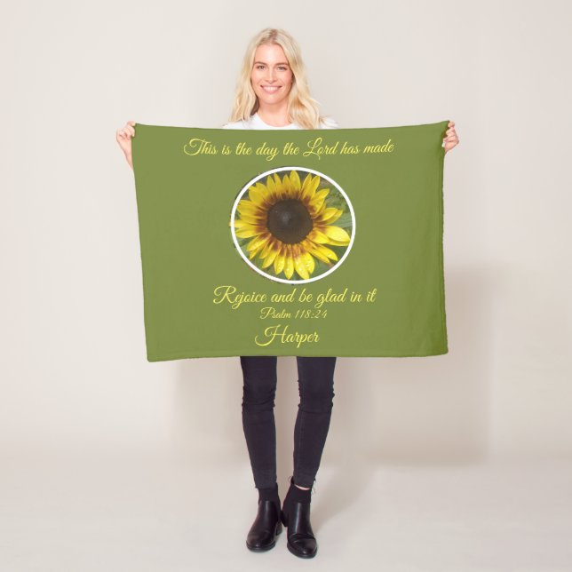 Uplifting Psalm 118:24 Sunflower Personalized Fleece Blanket (In Situ)