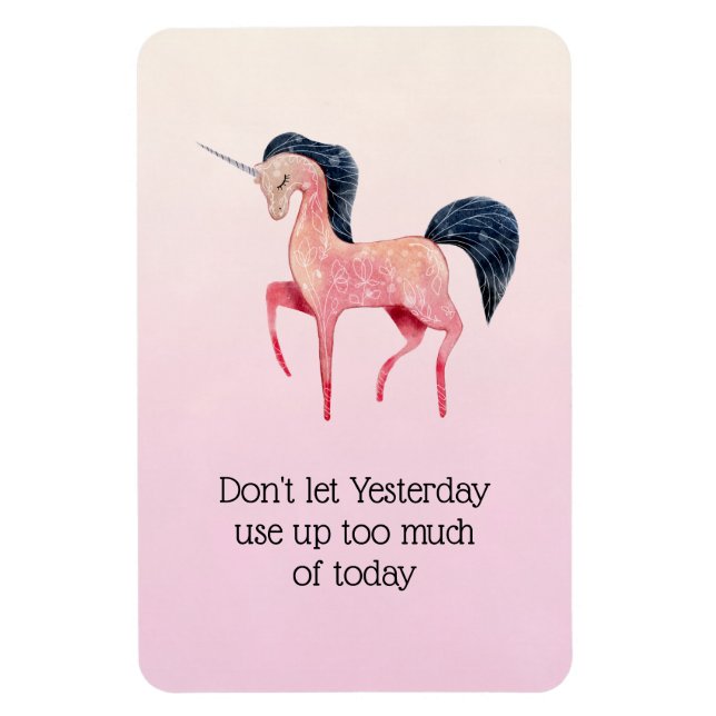Uplifting Saying Pink Unicorn with Black Mane Magnet (Vertical)
