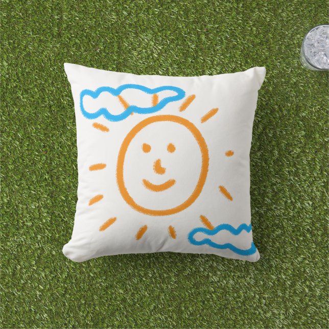 Upload Art Drawing Turn Kids Artwork to  Outdoor Pillow (Grass)