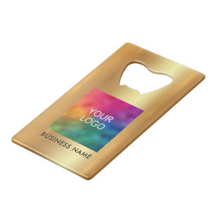 Upload Business Logo QR Code Url Faux Gold Credit Card Bottle Opener