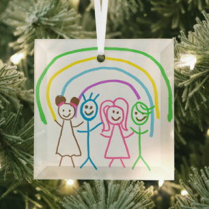 Upload Childs Drawing Turn Kids Artwork to  Glass Ornament