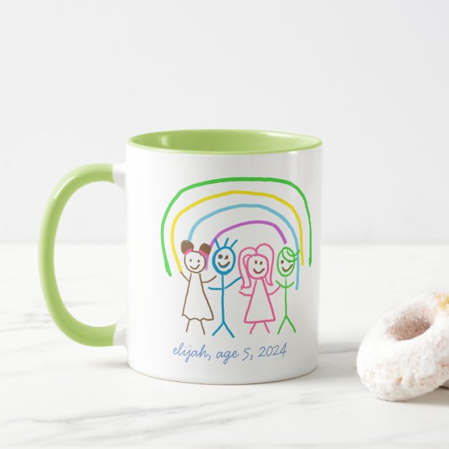 Upload Childs Drawing Turn Kids Artwork to Green Mug (With Donut)