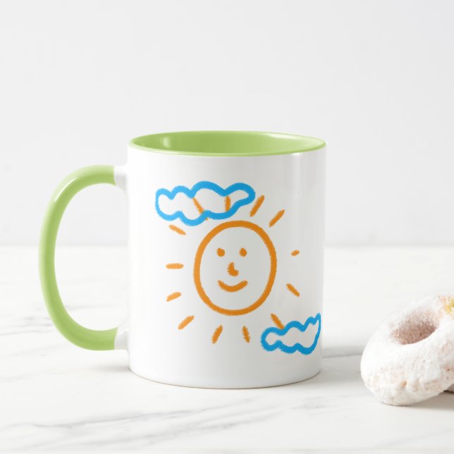 Upload Childs Drawing Turn Kids Artwork to Green Mug (With Donut)