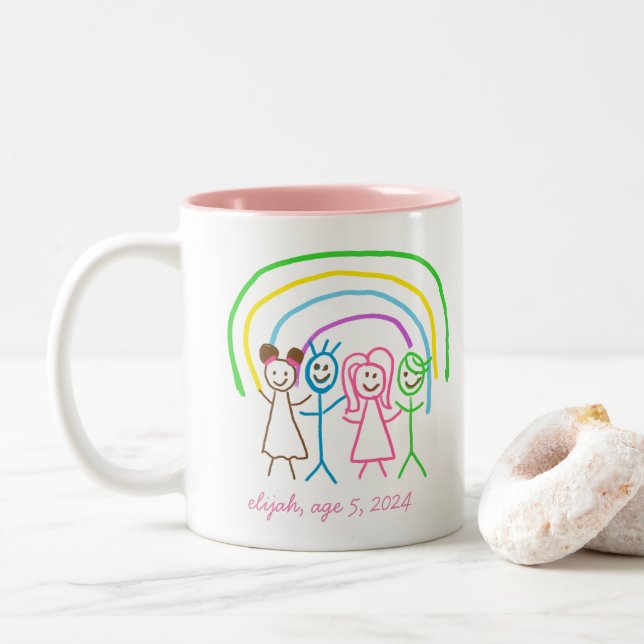 Upload Childs Drawing Turn Kids Artwork to Two-Tone Coffee Mug (With Donut)