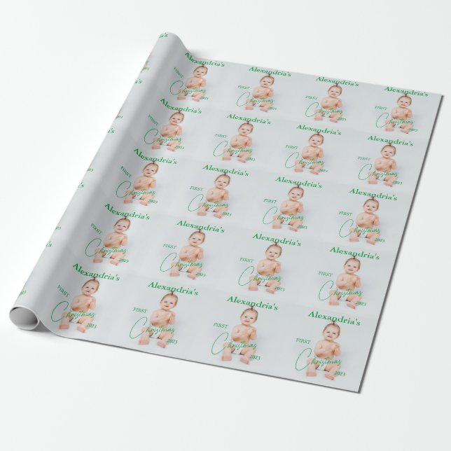 Upload Child's Photo First Christmas Wrapping Paper (Unrolled)