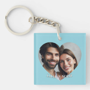 Upload Custom Heart Couple Photo Add Name Keychain