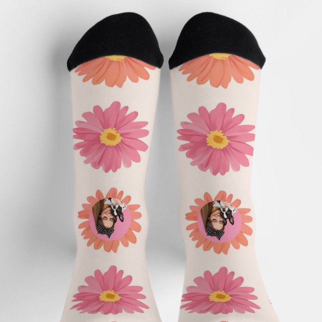 Upload Custom Pet Photo Floral Gift for Dog Mom Socks (Top)