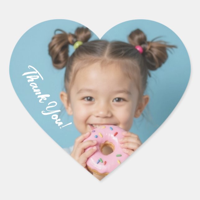 Upload Custom Photo Kids Thank You Modern Heart Sticker (Front)