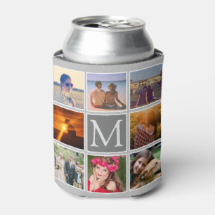 Upload eight  photo monogrammed grey background can cooler