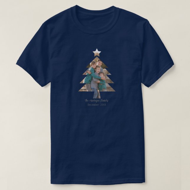 Upload Family Picture into a Christmas Tree Shape T-Shirt (Design Front)