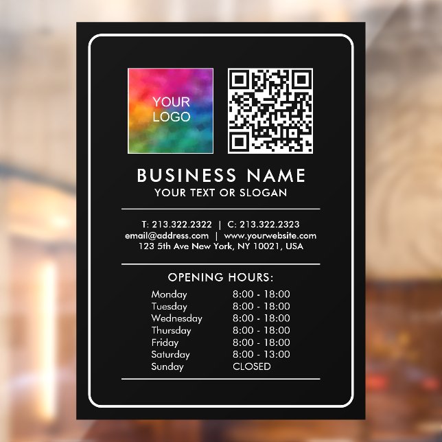 Upload Logo Custom QR Code Opening Hours List Window Cling (Sheet 2)