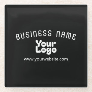 Upload Logo Retro-Modern Black & White (editable) Glass Coaster