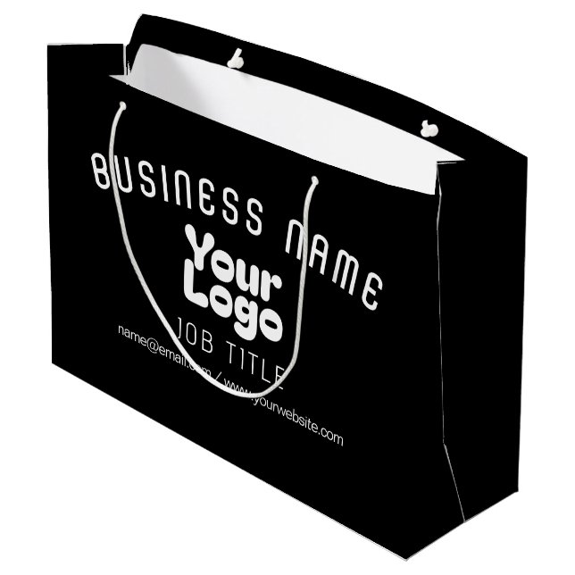 Upload Logo Retro-Modern Black & White (editable) Large Gift Bag (Back Angled)