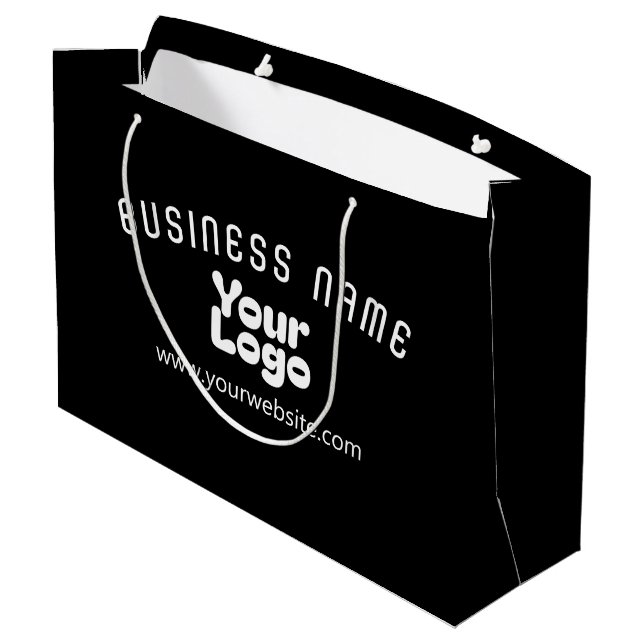 Upload Logo Retro-Modern Black & White (editable) Large Gift Bag (Back Angled)